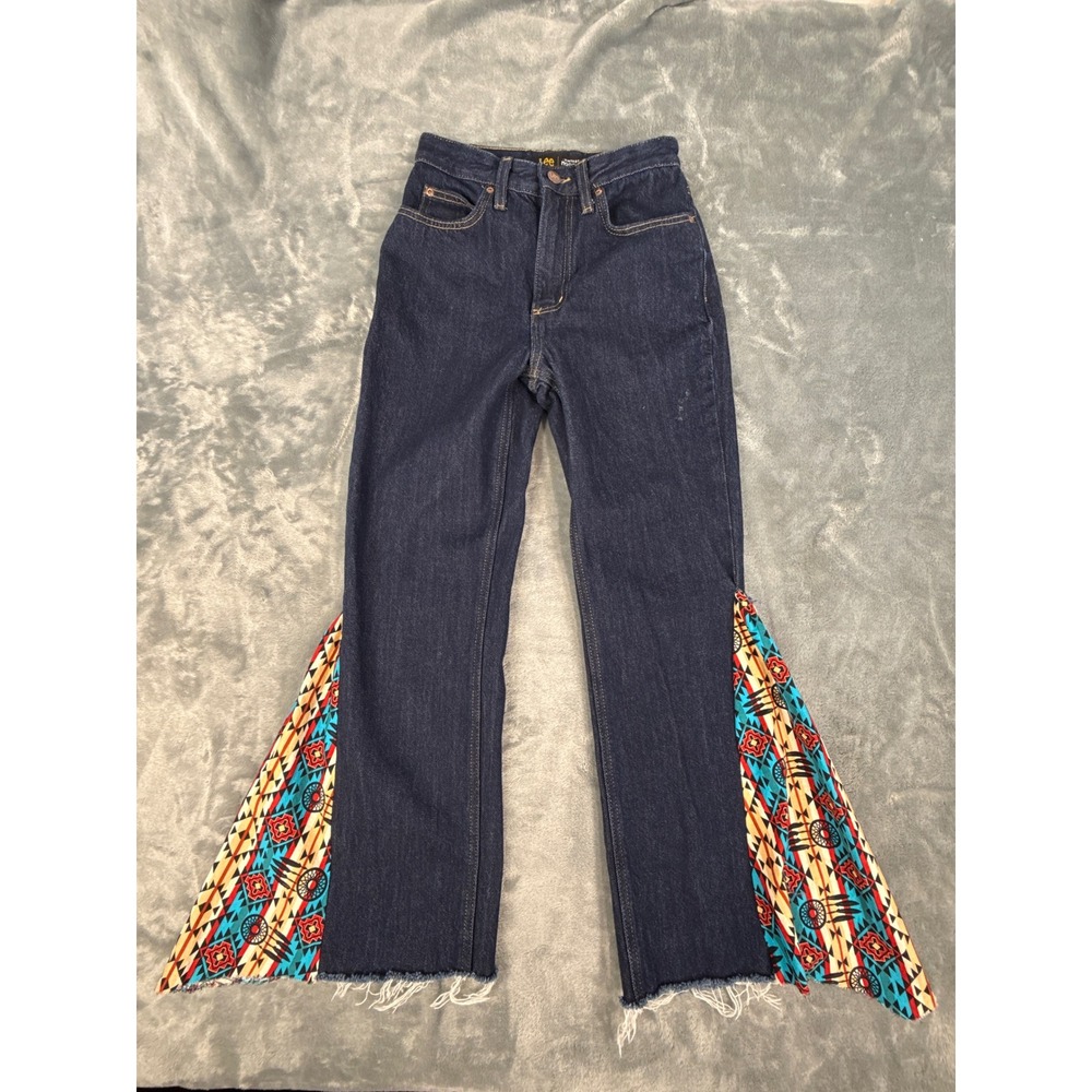 Lee Vintage Modern High Rise Flare Jeans 24 Upcycled Aztec Bell Bottom Western